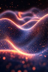 Poster - Abstract glowing waves with sparkling particles on dark backdrop digital art vibrant colors