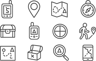 Poster - vector illustration of navigation and adventure line icons for outdoor exploration activities like h