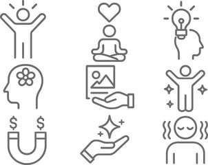 Poster - Diverse collection of vector line icons showcasing personal development, creativity, and well-being concepts