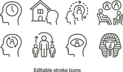 Poster - Vector illustration featuring line icons representing psychology, human interaction, and cultural identity concepts