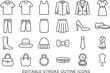 © Zaleman - Stylish vector illustration of clothing and accessory line icons showcasing various fashion items suitable for design projects