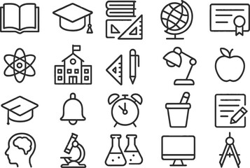 Aufkleber - Collection of vector line icons illustrating education and learning concepts in a simple design