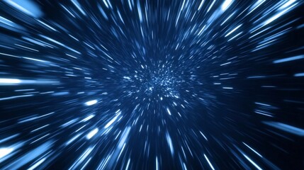 Wall Mural - abstract warp hyperspace travel lightspeed effect with radiant blue light streaks