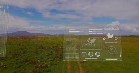 Poster - Animation of digital data overlaying green landscape with graphs in school setting