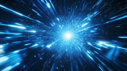 Wall Mural - abstract star wars themed background with lightspeed effect and blue neon streaks