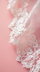Poster - Delicate White Lace on Soft Pink Background for Wedding and Romantic Themes Elegant and Subtle Texture Close Up