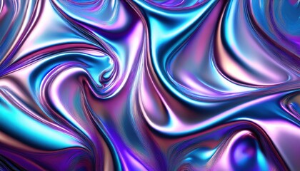 Leinwandbilder - holographic liquid metal texture with iridescent blue and purple waves, abstract glossy background for futuristic digital design

