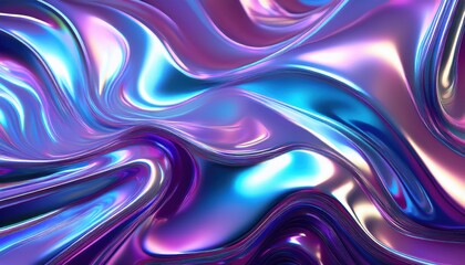 Leinwandbilder - holographic liquid metal texture with iridescent blue and purple waves, abstract glossy background for futuristic digital design

