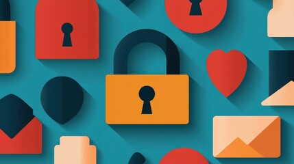 Poster - Colorful Graphic Design of Password Icons with Locks and Symbols on a Vibrant Background