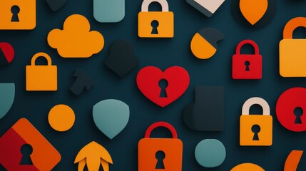 Poster - Colorful Icons Representing Password Security and Privacy in a Flat Design Layout