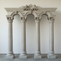Poster - Architectural marvel featuring four corinthian columns against a neutral backdrop casting subtle shadows elegant design