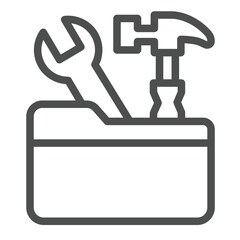 Poster - Folder with hammer and wrench line icon, architect studio concept. Vector graphics. Repair tools sign on white background, outline style icon for mobile or web design.