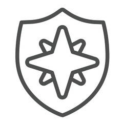 Fototapete - Star on emblem line icon, marine navigation concept. Vector graphics. Sky star shield, safety sign on white background, outline style icon for mobile or web design.