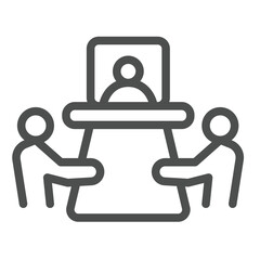Poster - Team conference with online user line icon, remote work concept. Vector graphics. Online meeting, people sign on white background, outline style icon for mobile or web design.