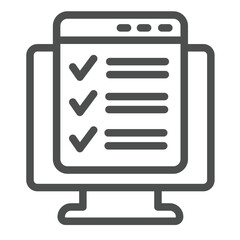 Fototapete - Monitor screen with checklist window line icon, remote work concept. Vector graphics. Display and task schedule, checklist plan sign on white background, outline style icon for mobile or web design.