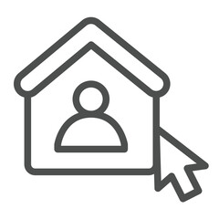Poster - Home user and mouse cursor line icon, remote work concept. Vector graphics. User house with pointer, online sign on white background, outline style icon for mobile or web design.