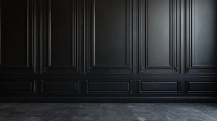 Aufkleber - A moody, elegant wall with deep black paneling, recessed details, and refined geometric symmetry.