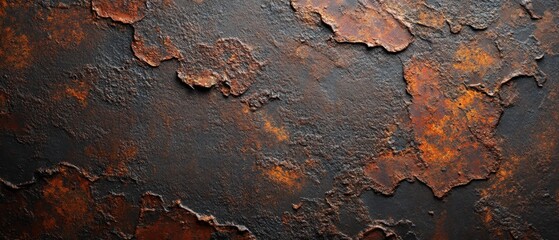 Poster - Dramatic dark rust texture background showcasing weathered metal surface with orange and black hues creating a captivating industrial aesthetic