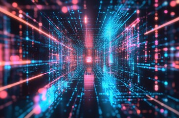 Aufkleber - Abstract Digital Network Tunnel with Glowing Lines and Points