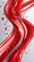 Poster - Abstract red liquid wave with bubbles on light gray background for cosmetic or medical product