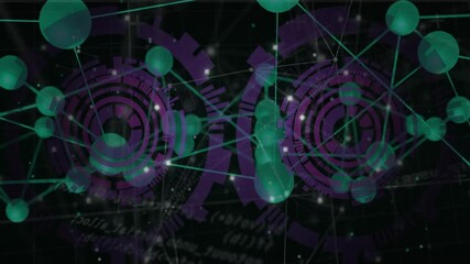 Poster - green and purple geometric patterns and connections in futuristic digital animation