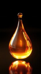 Poster - Golden liquid drop with reflection on dark background for science and cosmetic product concept