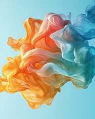 Poster - Ethereal silk fabric dances in fluid motion against a serene sky creating a mesmerizing abstract art form with vibrant color