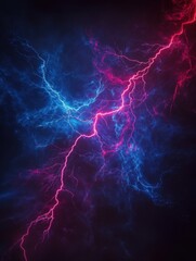 Poster - Electric storm with vibrant blue and pink lightning illuminating a dark sky abstract energy design
