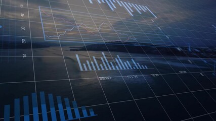 Poster - Animation of graphs and charts overlaying coastal landscape in school presentation