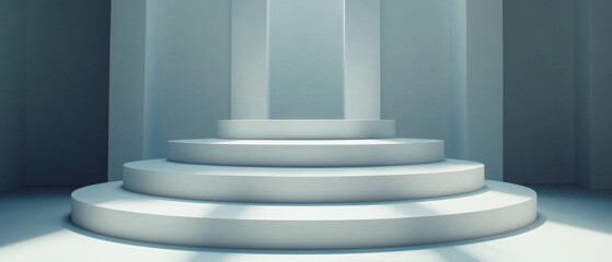 Poster - Minimalist Podium in Soft Light Architectural Design for Product Display and Presentation in a Clean Modern Aesthetic Studio