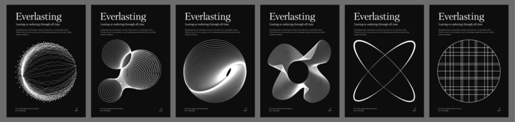 Minimalistic y2k technology flyer design with wireframe shapes. Frames in modern si-fi style. Brutalist poster set elements. Y2k disign elements. Vector illustration.