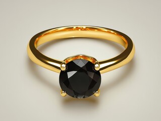 Poster - Elegant Gold Ring with Round Black Gemstone Capturing Timeless Beauty and Sophistication in a Studio Shot for Jewelry Design