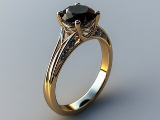 Poster - Elegant golden ring with black gemstone on light background capturing jewelry design and luxury in studio shot