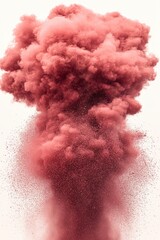 Poster - Ethereal explosion of vibrant pink powder paint creating a mesmerizing cloud against a clean white backdrop in a captivating studio shot