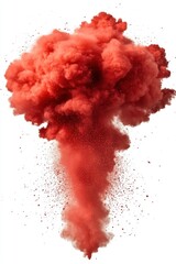 Poster - Vibrant explosion of red powder against white backdrop creating dynamic visual effect and abstract cloud formation for artistic expression