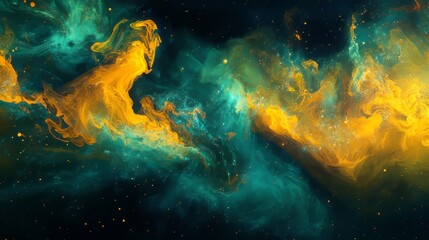 Poster - abstract yellow and green smoke on black background featuring vivid swirling motion and vibrant colo