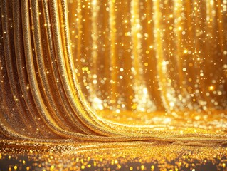 Poster - Luxurious golden fabric with sparkling glitter creating a festive and elegant backdrop for celebration