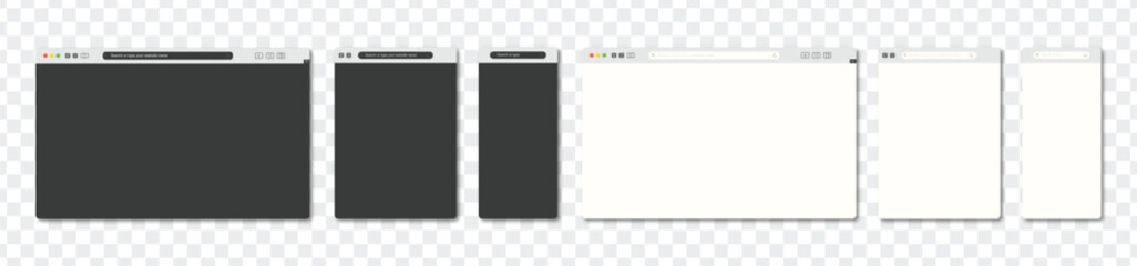 browser mac or window web view tablet and mobile phone. mockup. website template vector frame. web site computer screen mock up. pc, smartphone, laptop, black, white, theme,