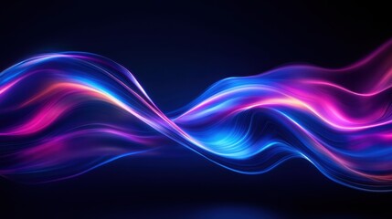 Poster - Vibrant luminous wave abstract background with dynamic flowing lines and neon colors creating a futuristic and modern digital art design