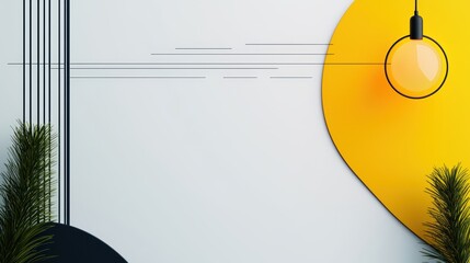 Poster - Abstract Collage Cityscapes with Geometric Shapes and Bold Yellow Organic Form on Minimalist White Wall