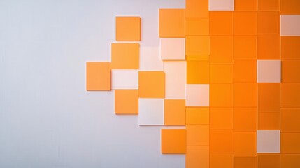 Poster - Abstract Geometric Cityscape Collage Featu Pixelized Shapes Transitioning from Off-White to Orange