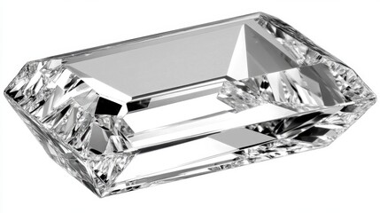 Poster - Radiant rectangular diamond cut gemstone with brilliant facets on white background for jewelry design