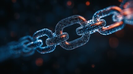 Poster - A dark background featuring a futuristic binary code link chain, symbolizing advanced technology and data connectivity.