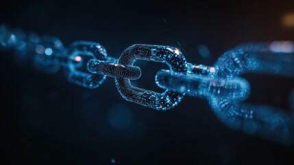 Poster - A dark background featuring a futuristic binary code link chain, symbolizing advanced technology and data connectivity.