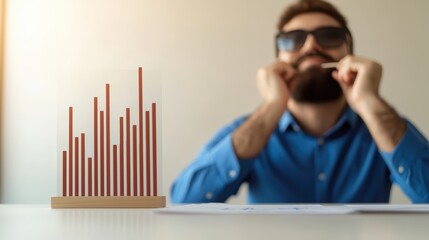 Poster - Focused Entrepreneur Analyzing Financial Profit Margins with a Bar Chart Illustrating Fluctuations