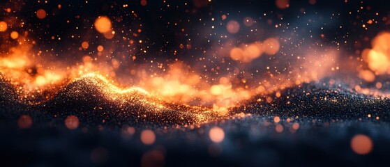 Poster - Enchanting ethereal landscape of glowing particles illuminating a dark canvas creating a magical atmosphere with bokeh effects and a sense of wonder