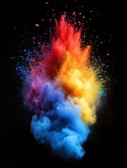 Poster - Vibrant explosion of colorful powder against a dark background creating a dynamic and artistic composition with a captivating visual impact