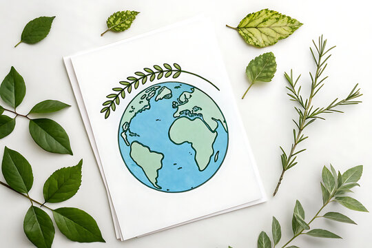 Celebrate our planet with a clean, minimalist Earth Day concept on a white background—perfect for World Environment Day!