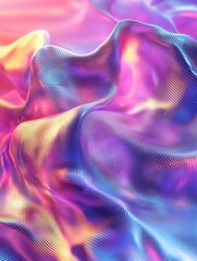 Poster - Abstract iridescent fabric with flowing waves and vibrant colors creating a mesmerizing texture and visual depth for modern design
