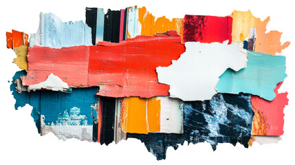 Wall Mural - layers of torn and peeling posters of different colors and textures, cut out transparent